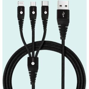 AFRA Multi-Connector USB Charging Cable AF-0031MUSB – 2.4A, Nylon-Braided, Micro USB + Type-C + iPhone