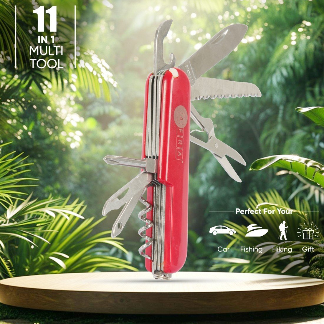 AFRA 9-in-1 Multifunction Knife - Model AF003MK | Stainless Steel | Red ABS Handle | Foldable Tool - Image 3