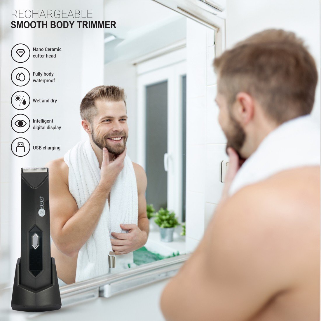 AFRA Rechargeable Hair Trimmer AF-0600HTBK – LED Display, USB Charging & IPX7 Waterproof - Image 2