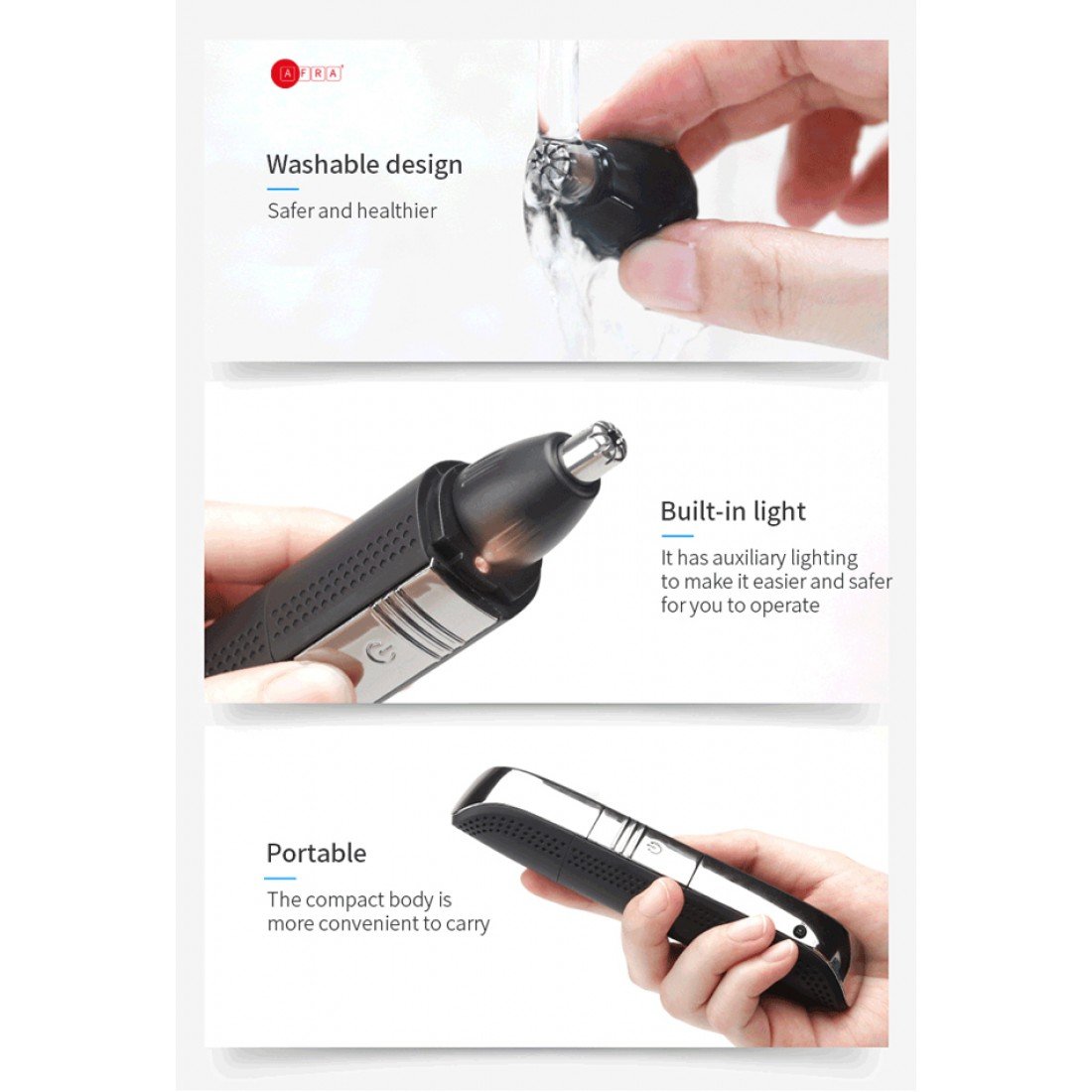 AFRA Nose Trimmer – Stainless Steel Head, USB Rechargeable, Compact & Ergonomic – AF-0045NSBK - Image 8