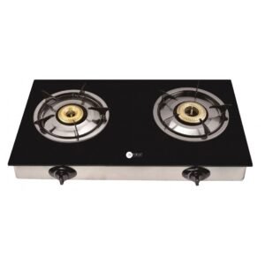 AFRA 2-Burner Gas Stove, Ceramic Ignition, Tempered Glass Top, SS Body – AF-0002GSBK