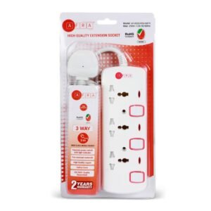 AFRA Extension Cord AF-003EXRD-5MT – 5M Cable, 3 Universal Sockets, 250V, Shockproof, 2-Year Warranty