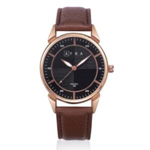 AFRA Conrad Gents Watch | Rose Gold Metal Alloy Case | Leather Strap | 30m Water Resistant | AF10703