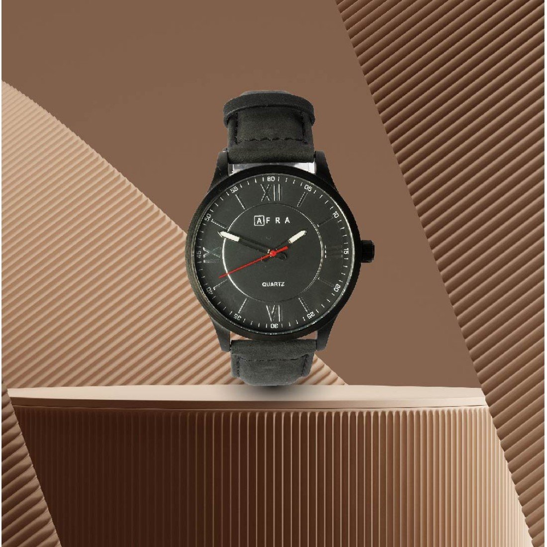 AFRA Retronic Gents Watch | Black Case | Black Dial | Black Leather Strap | Model AF11901 - Image 2