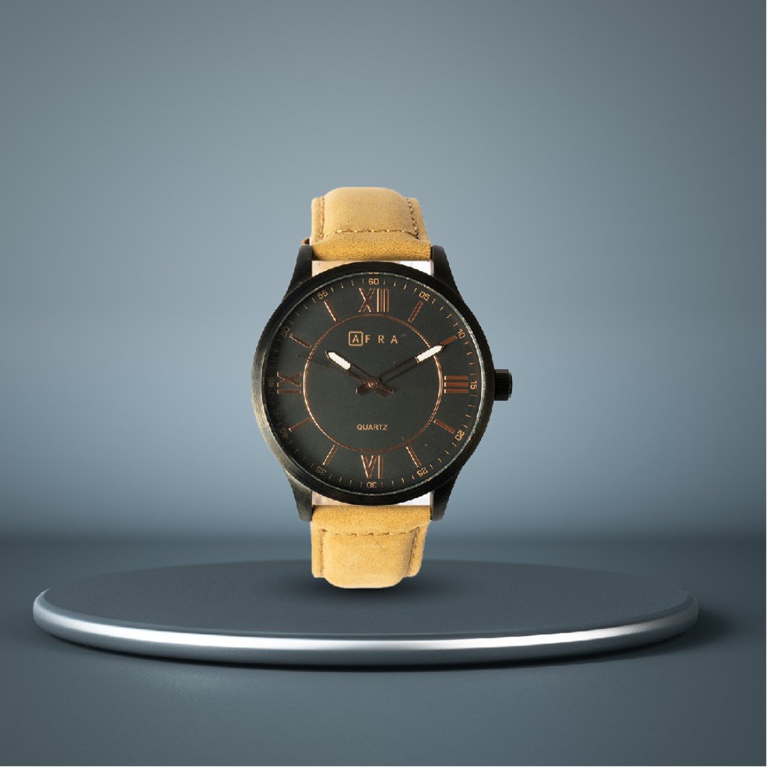 AFRA Retronic Gents Watch | Black Case | Black Dial | Light Brown Leather Strap | AF11902 - Image 3