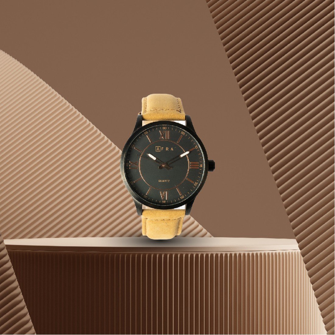 AFRA Retronic Gents Watch | Black Case | Black Dial | Light Brown Leather Strap | AF11902 - Image 2