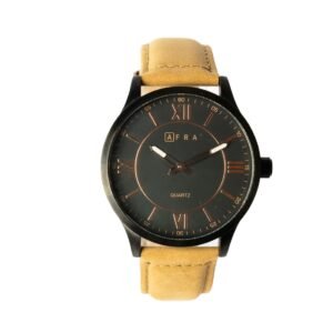 AFRA Retronic Gents Watch | Black Case | Black Dial | Light Brown Leather Strap | AF11902