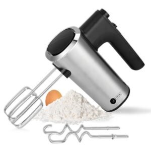 AFRA Stainless Steel Hand Mixer – 5 Speed, Turbo, Beaters & Dough Hooks – AF-1406HMXSS