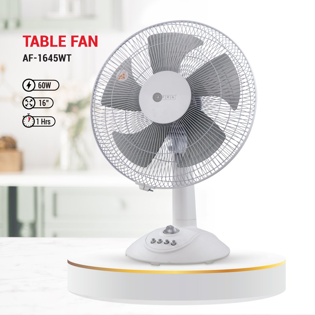 AFRA Electric Table Fan 45W, Compact Design, White – AF-1645WT, G-Mark Certified, 2-Year Warranty - Image 2