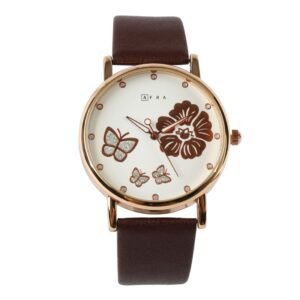 AFRA Elanor Ladies Watch | Rose Gold Case | White Dial | Brown Leather Strap | AF20201