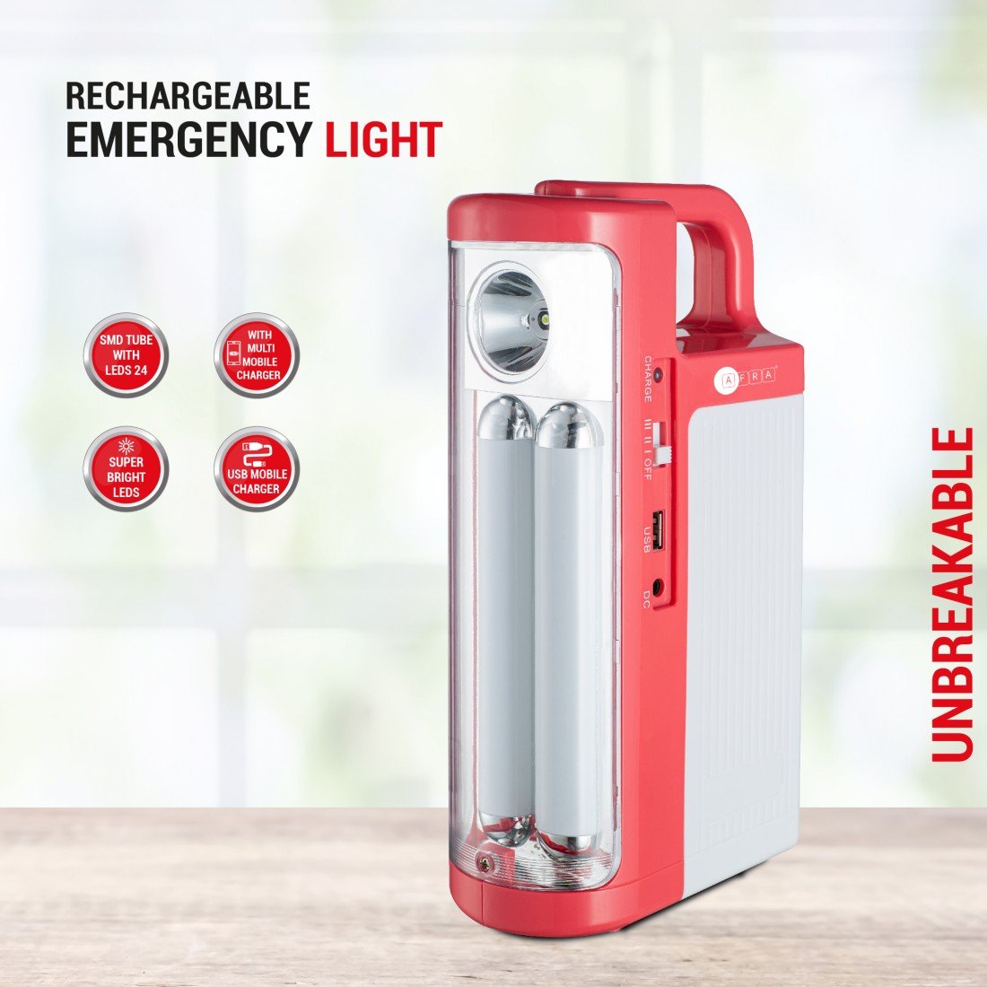 AFRA Emergency LED Light | Rechargeable | Dual Operation | Indoor & Outdoor | AF-3002ELRD - Image 3