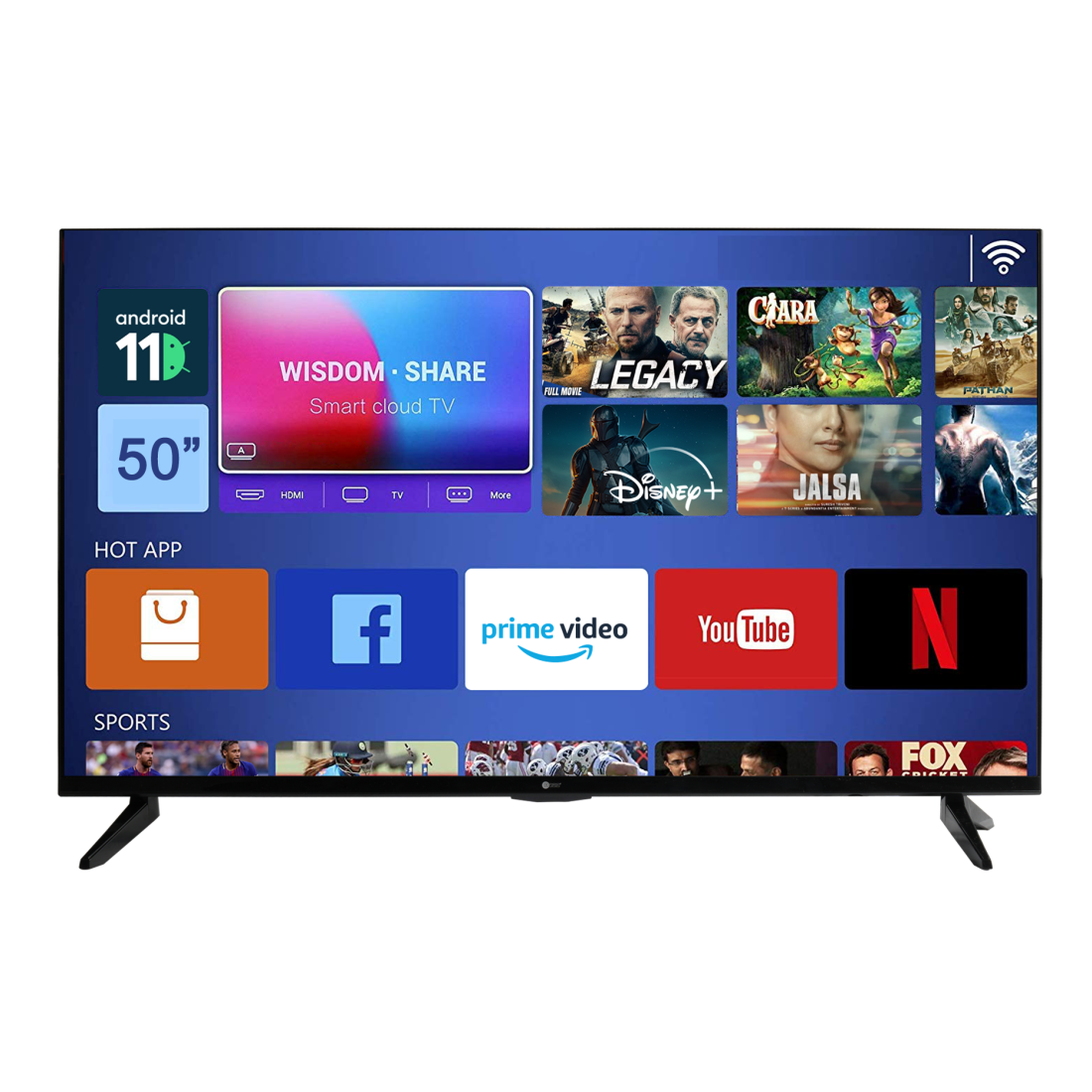 AFRA 50-Inch Smart 4K UHD TV AF-50114KBK – Frameless LED, Android 11, HDMI, USB & Streaming
