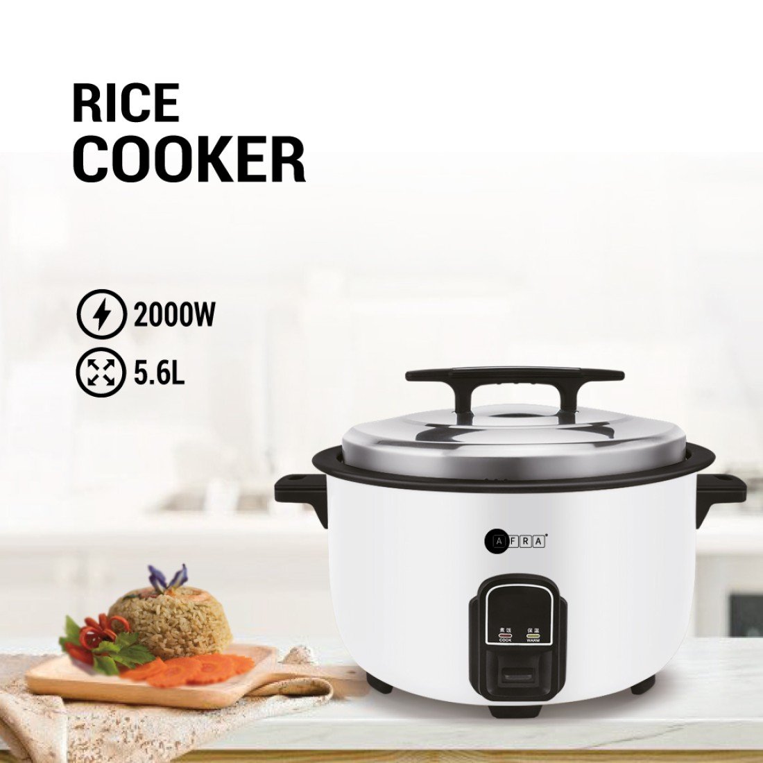 AFRA Rice Cooker 5.6L – 2000W, Keep-Warm Function, High Temp Protection – AF-56220RCGL - Image 7