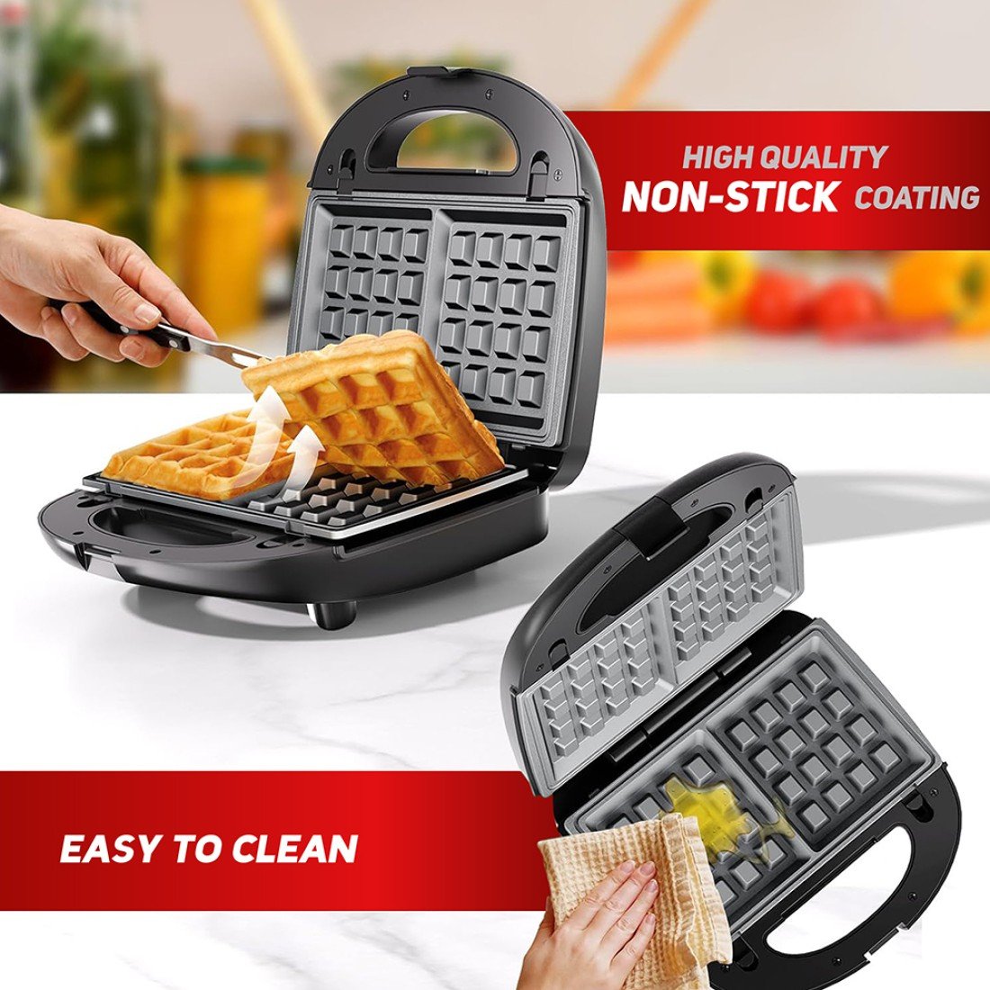 AFRA 3-in-1 750W Sandwich Maker – Detachable Non-Stick Plates: Grill, Waffle, Sandwich – AF-8023SMSS - Image 5