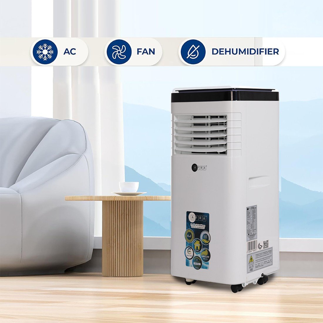 AFRA Portable Air Conditioner | 9000 BTU | Remote Control | 24-Hour Timer | Digital Display | AF-900PACWH - Image 2