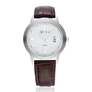 AFRA Lumen Gents Watch | Silver Stainless Steel Case | Leather Strap | Time & Date | AF10201