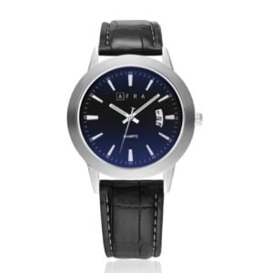 AFRA Lumen Gents Watch | Silver Stainless Steel Case | Time & Date | Leather Strap | AF10202