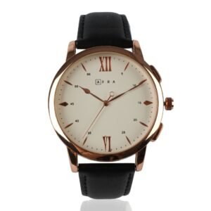 AFRA Dazzler Gents Watch | Rose Gold Case | White Dial | Black Leather Strap | AF10301
