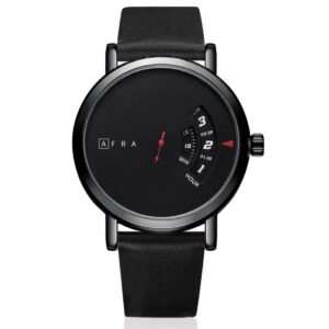 AFRA Phantom Gents Watch | Metal Case | Black Dial | Leather Strap | 30m Water Resistant | AF10501