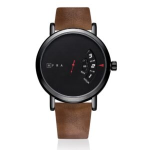 AFRA Phantom Gents Watch | Metal Case | Black Dial | Leather Strap | 30m Water Resistant | AF10502