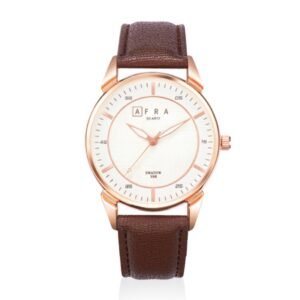 AFRA Conrad Gents Watch | Rose Gold Metal Alloy Case | Leather Strap | 30m Water Resistant | AF10702