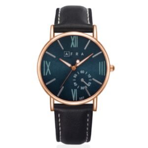 AFRA Triton Gents Watch | Rose Gold Case | Blue Dial | Black Leather Strap | Model AF10803
