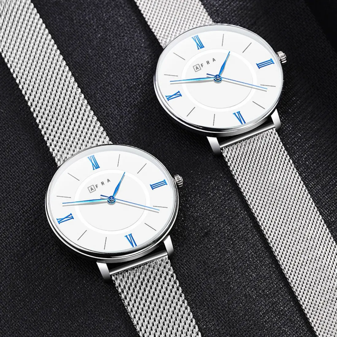 AFRA Ambrose Gents Watch | Silver Case | White Dial | Silver Mesh Bracelet | Model AF10901 - Image 3