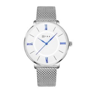 AFRA Ambrose Gents Watch | Silver Case | White Dial | Silver Mesh Bracelet | Model AF10901