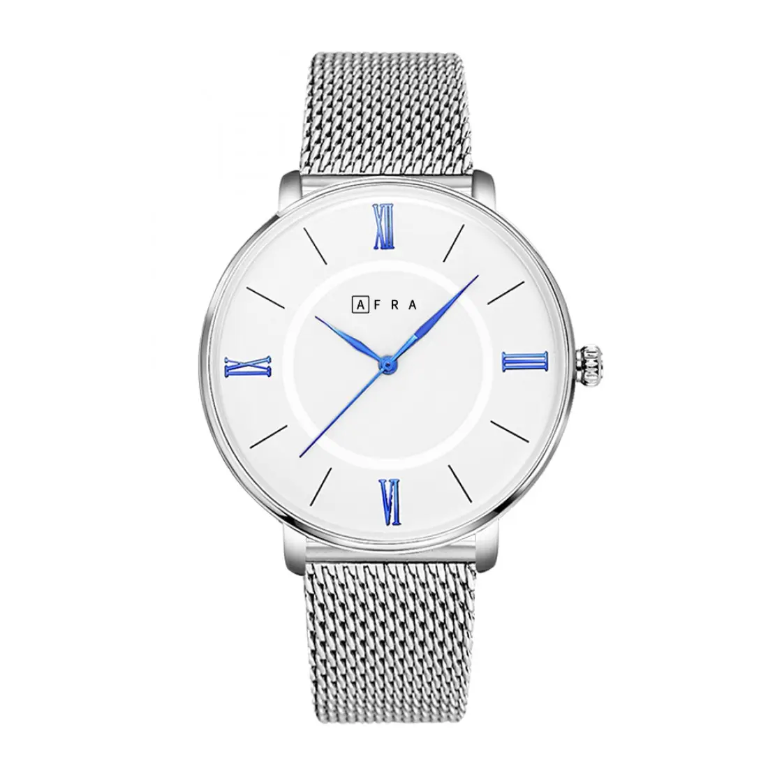 AFRA Ambrose Gents Watch | Silver Case | White Dial | Silver Mesh Bracelet | Model AF10901