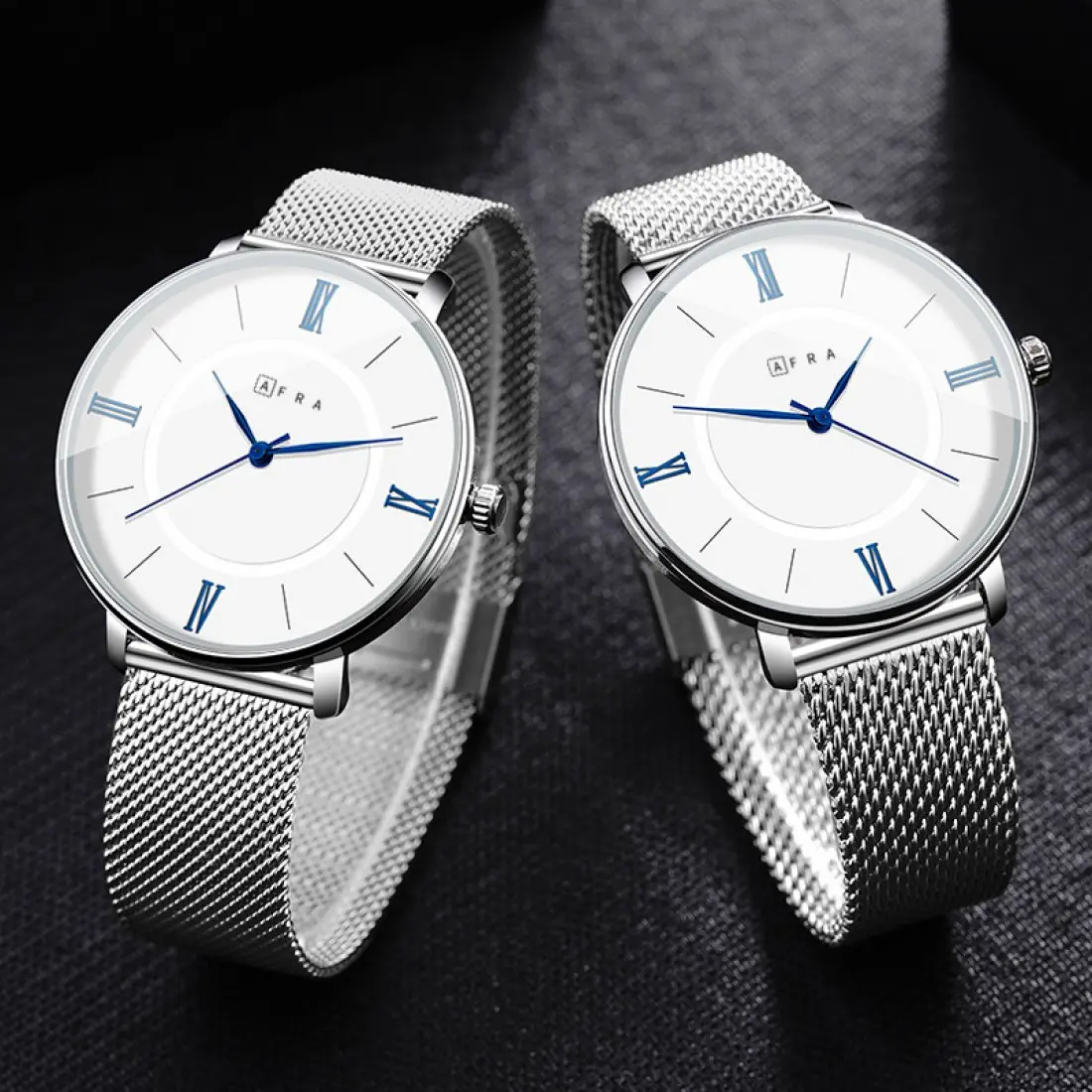 AFRA Ambrose Gents Watch | Silver Case | White Dial | Silver Mesh Bracelet | Model AF10901 - Image 2