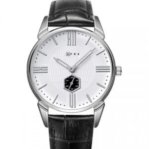 AFRA Moment Gents Watch | Silver Case | White Dial | Black Leather Strap | Model AF11001