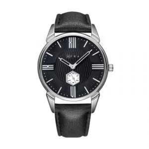 AFRA Moment Gents Watch | Silver Case | Black Dial | Black Leather Strap | Model AF11002