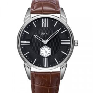 AFRA Moment Gents Watch | Silver Case | Black Dial | Brown Leather Strap | Model AF11003
