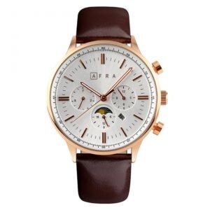 AFRA Crescent Gents Watch | Rose Gold Case | White Dial | Brown Leather Strap | Model AF11101