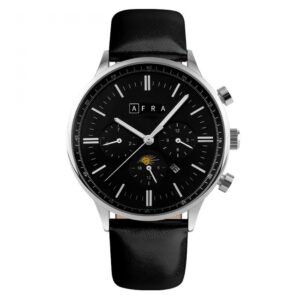 AFRA Crescent Gents Watch | Silver Case | Black Dial | Black Leather Strap | Model AF11103