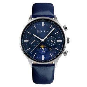 AFRA Crescent Gents Watch | Silver Case | Blue Dial | Blue Leather Strap | Model AF11104