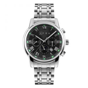 AFRA Moonstone Gents Watch | Silver Case | Black Dial | Silver Bracelet | Model AF11203
