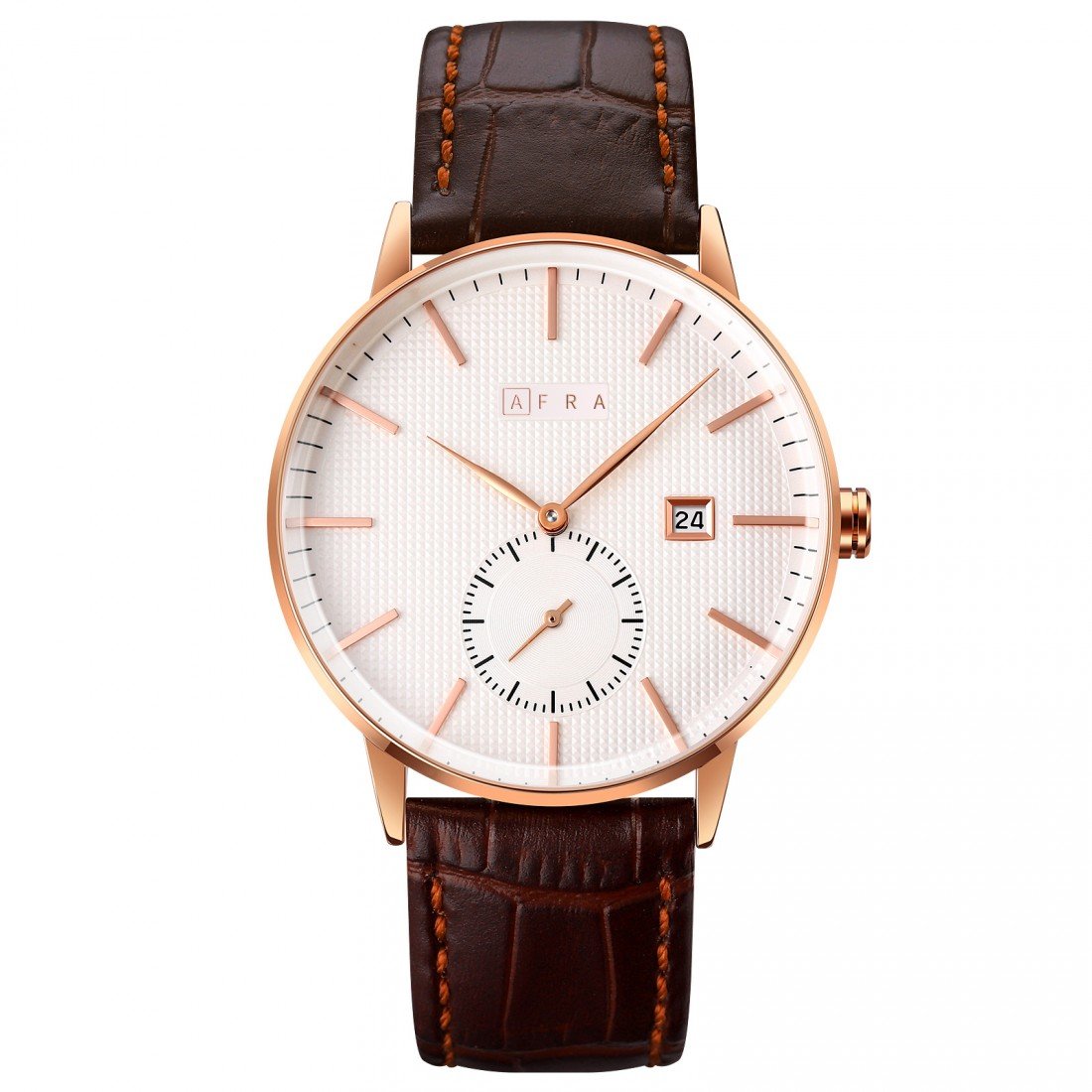 AFRA Radius Gents Watch | Rose Gold Case | White Dial | Brown Leather Strap | AF11501