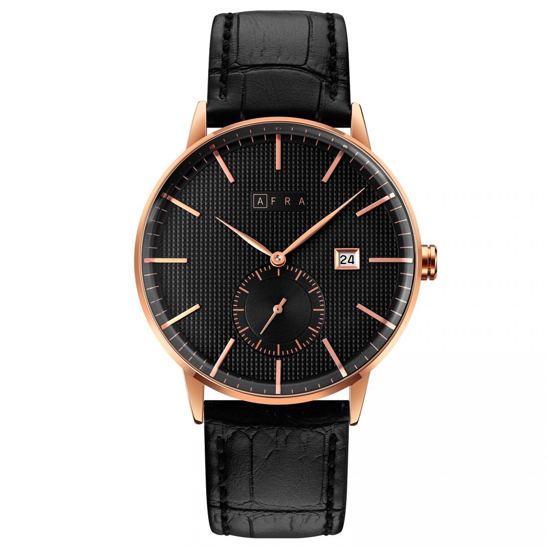 AFRA Radius Gents Watch | Rose Gold Case | Black Dial | Black Leather Strap | AF11502