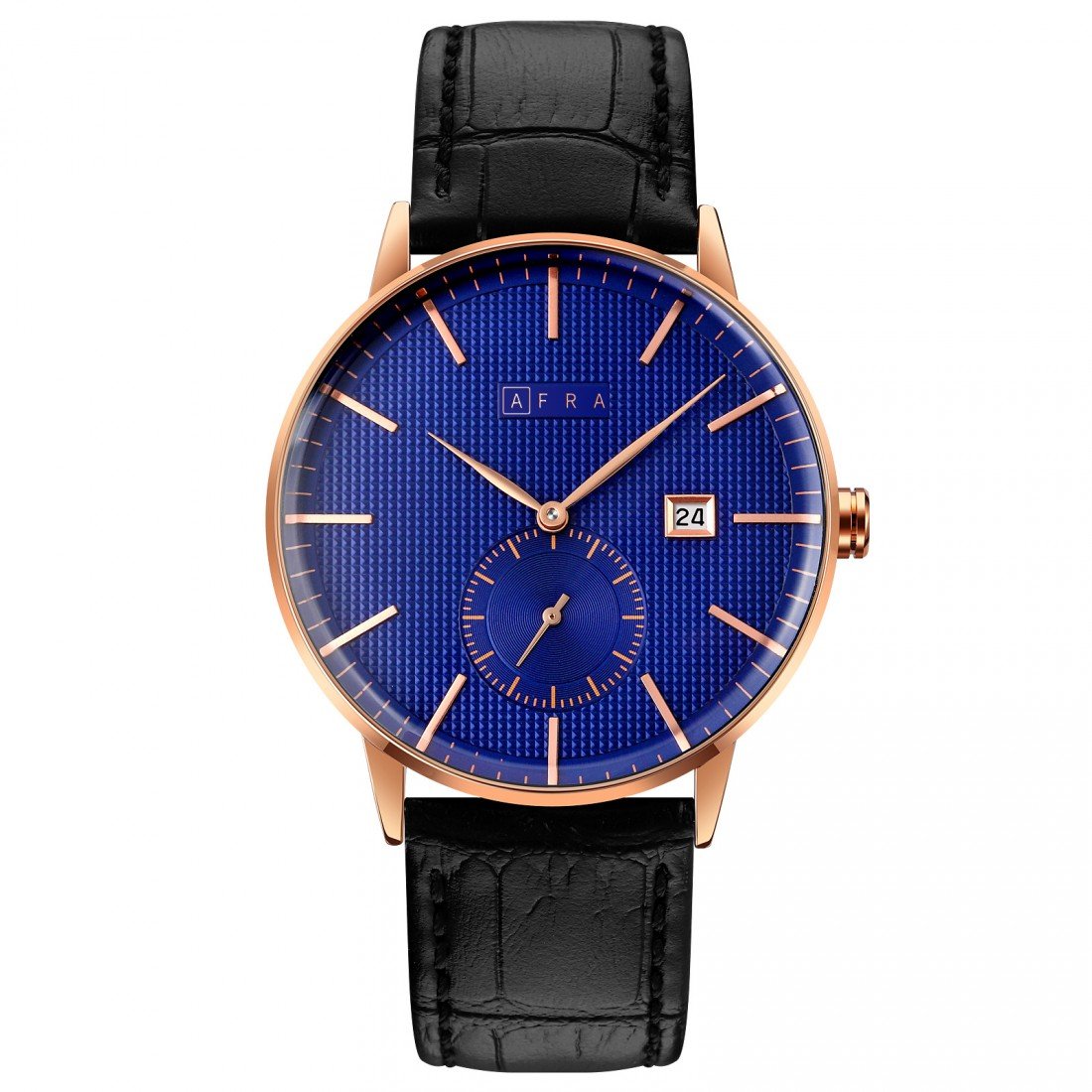 AFRA Radius Gents Watch | Rose Gold Case | Blue Dial | Black Leather Strap | AF11503