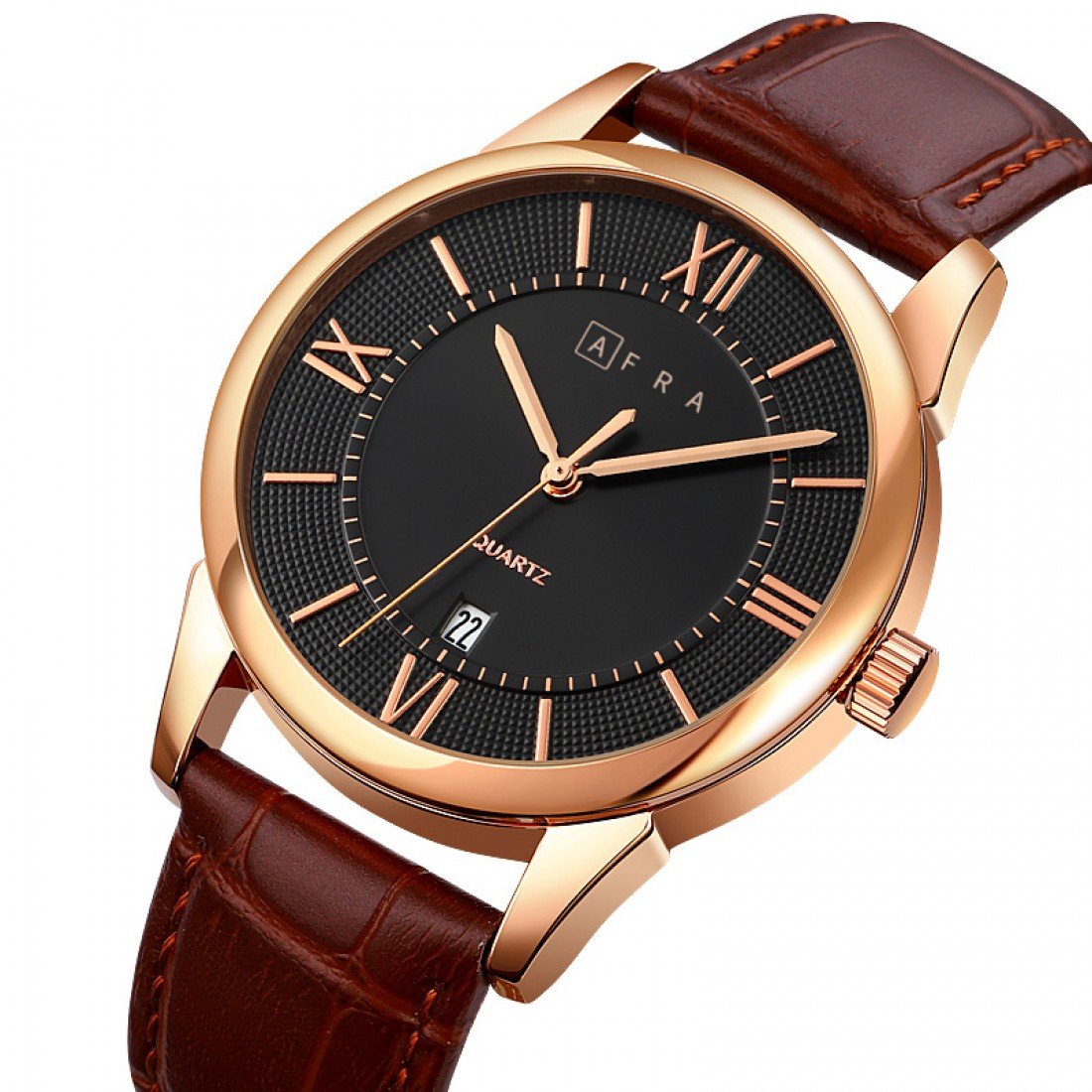 AFRA Oberon Gents Watch | Rose Gold Case | Black Dial | Brown Leather Strap | AF11602 - Image 2