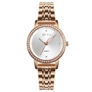 AFRA Elite Ladies Watch | Gold Case | Silver Dial | Gold Bracelet | Timeless Design | AF20702