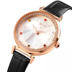 AFRA Gemma Ladies Watch | Rose Gold Case | White Dial | Black Leather Strap | AF20801
