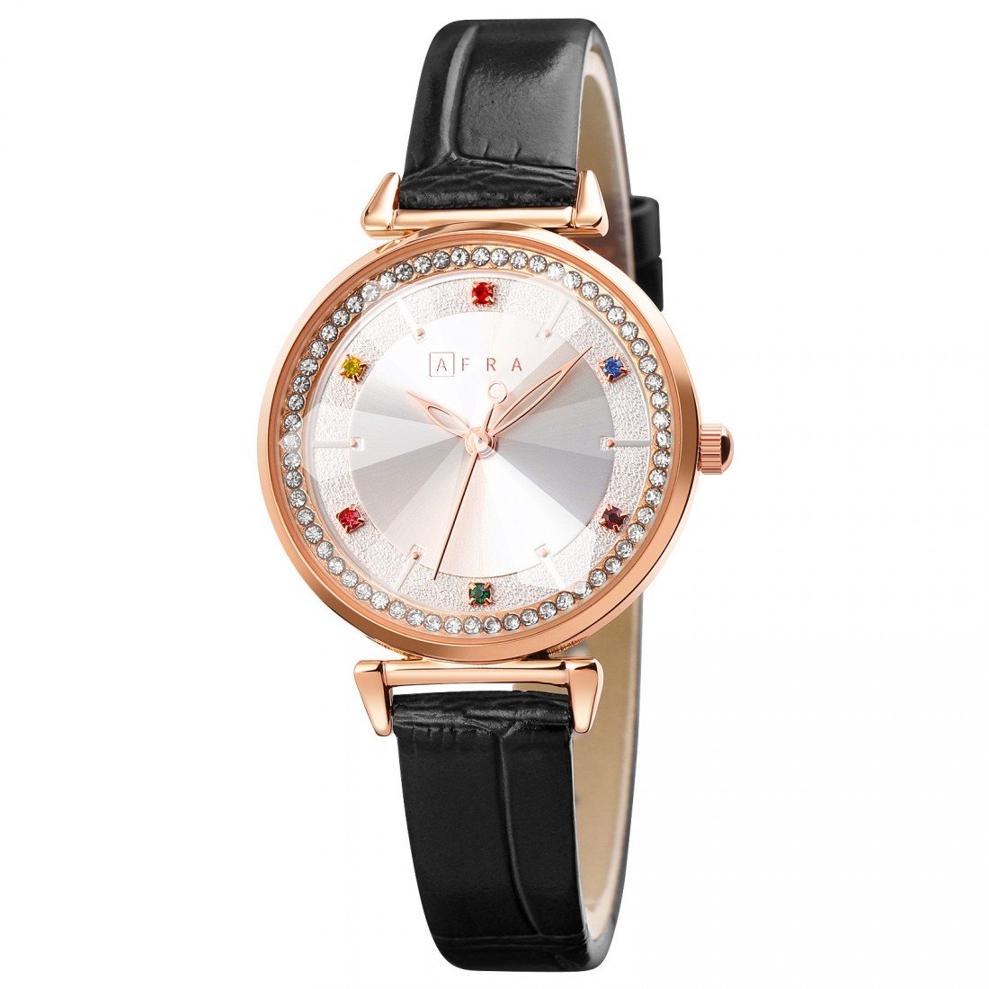 AFRA Gemma Ladies Watch | Rose Gold Case | White Dial | Black Leather Strap | AF20801 - Image 3