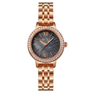 AFRA Ornate Ladies Watch | Rose Gold Case | Black Dial | Rose Gold Bracelet | Elegant Design | AF2130
