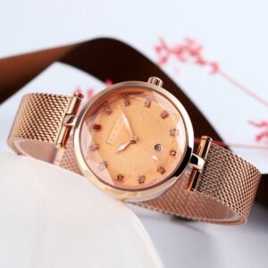 AFRA Regina Ladies Watch | Rose Gold Case | Gold Dial | Rose Gold Mesh Bracelet | AF21602