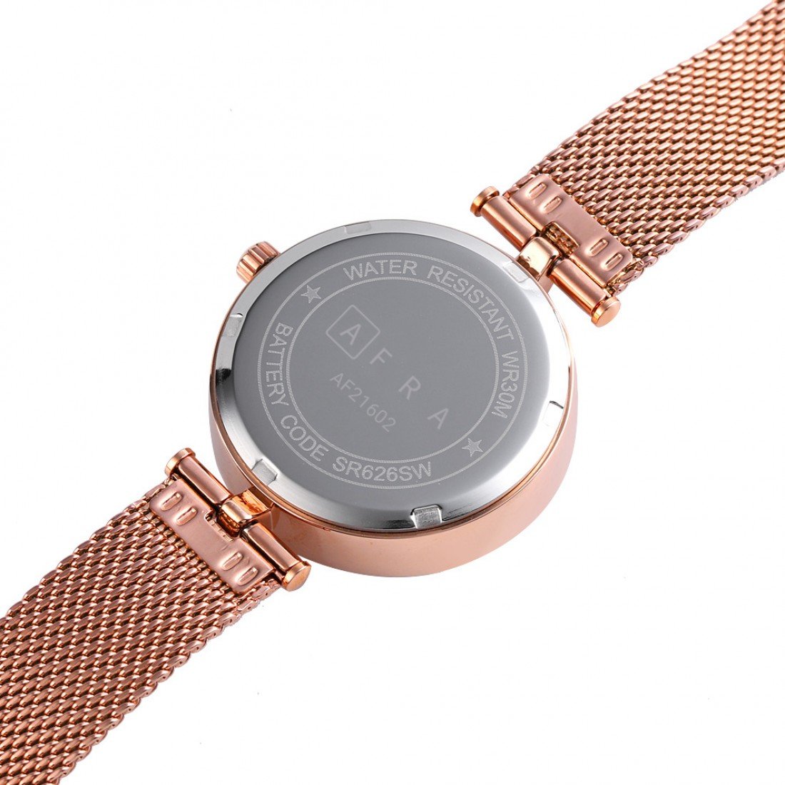 AFRA Regina Ladies Watch | Rose Gold Case | Gold Dial | Rose Gold Mesh Bracelet | AF21602 - Image 4