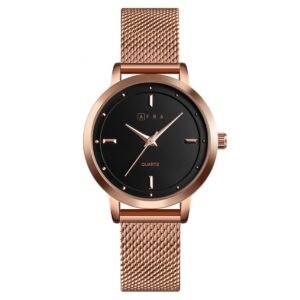 AFRA Avril Ladies Watch | Rose Gold Case | Black Dial | Rose Gold Mesh Bracelet | AF21802