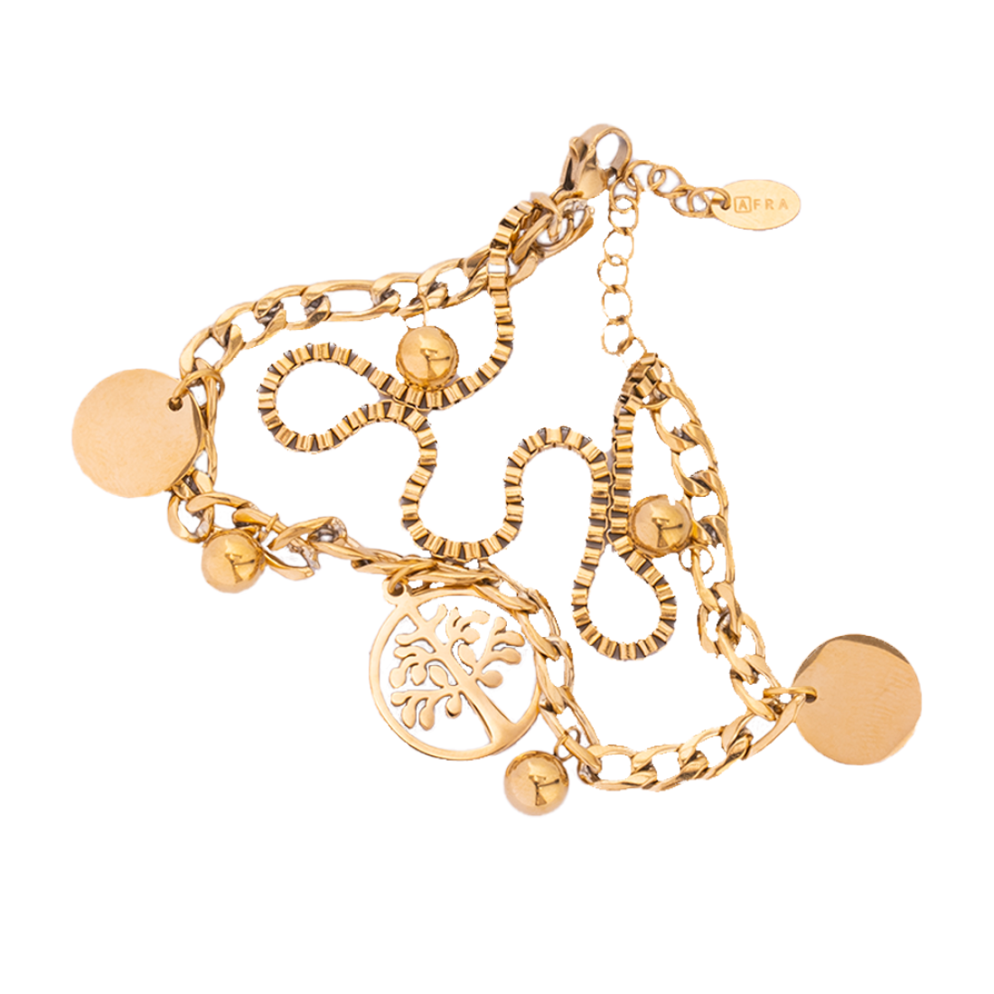 AFRA JEW Tree Bracelet | Gold Stainless Steel | Tree of Life Charm | Elegant Symbolic Jewelry | AFJ12003B