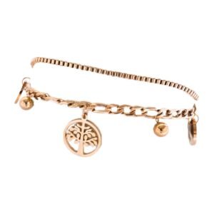 AFRA JEW Tree Bracelet | Rose Gold Stainless Steel | Tree of Life Charm | Elegant Symbolic Jewelry | AFJ12004B